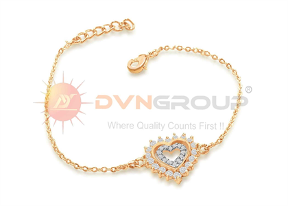 Two Tone Plated CZ Hollow Heart Bracelet